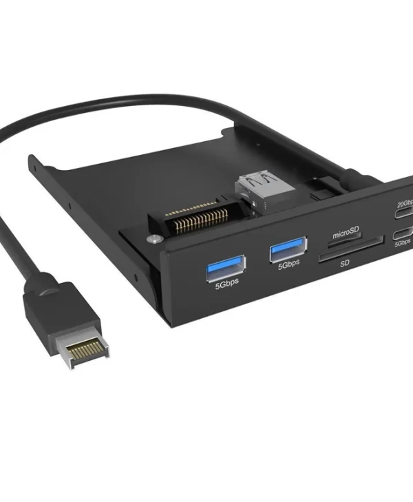 Icy Box USB Hub Panel with card reader and USB 3.0 20 pin interface for 3.5" Drive Bay Black IB-HUB1419-I3