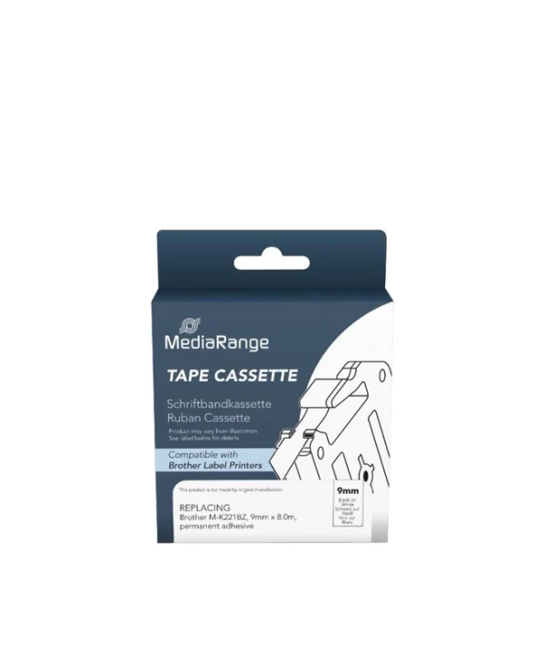 Mediarange MRBMK221 Ετικέτες Γενικής Χρήσης για Brother M-K221BZ 9mm, 8m, Laminated and Permanent Adhesive, Black on White