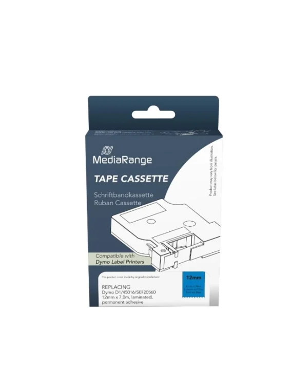 Mediarange MRDY45016 Ετικέτες Γενικής Χρήσης για Dymo D1/45016/S0720560 12mm, 7m, Laminated and Permanent Adhesive, Black on Blue
