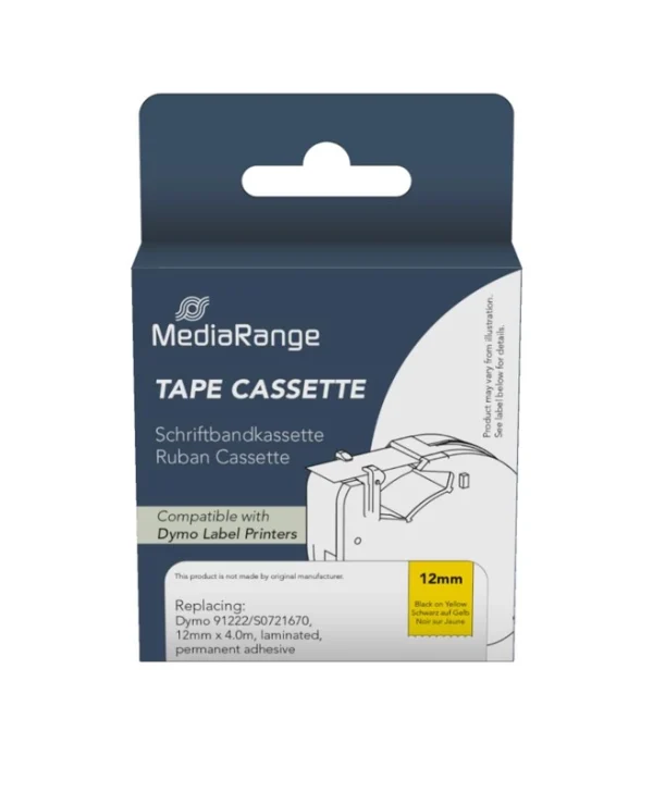 Mediarange MRDY91222 Ετικέτες Γενικής Χρήσης για Dymo 91222/S0721670 12mm, 4m, Laminated and Permanent Adhesive, Black on Yellow