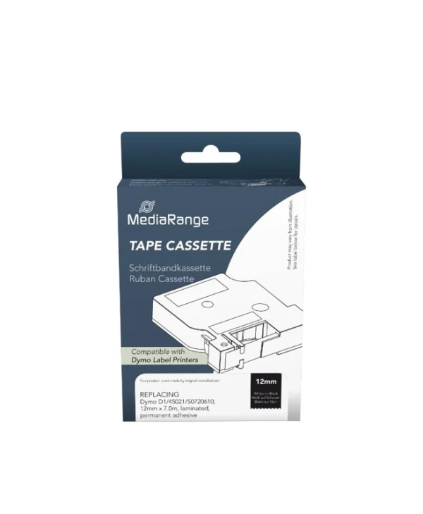Mediarange MRDY45021 Ετικέτες Γενικής Χρήσης για Dymo D1/45021/S0720610 12mm, 7m, Laminated and Permanent Adhesive, White on Black