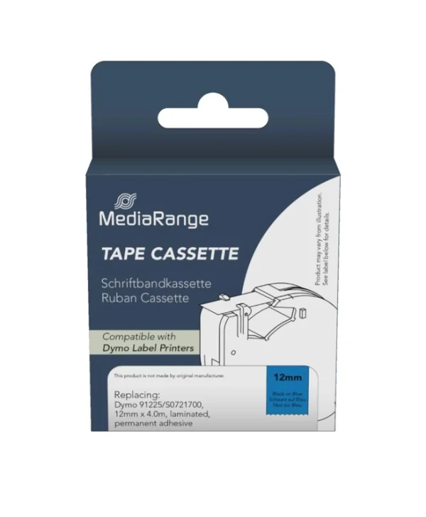 Mediarange MRDY91225 Ετικέτες Γενικής Χρήσης για Dymo 91225/S0721700 12mm, 4m, Laminated and Permanent Adhesive, Black on Blue
