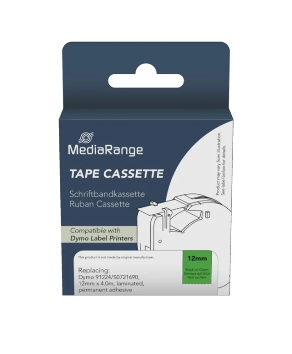 Mediarange MRDY91224 Ετικέτες Γενικής Χρήσης για Dymo 91224/S0721690 12mm, 4m, Laminated and Permanent Adhesive, Black on Green