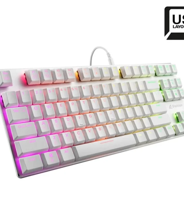 Sharkoon PureWriter RGB Wired Mechanical Keyboard Tenkeyless Low Profile Kailh Choc Red Switch US Layout White 4044951034284