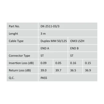 Digitus Optical Fibre Duplex ST–ST OM3 50/125 LSZH 3m DK-2511-03/3