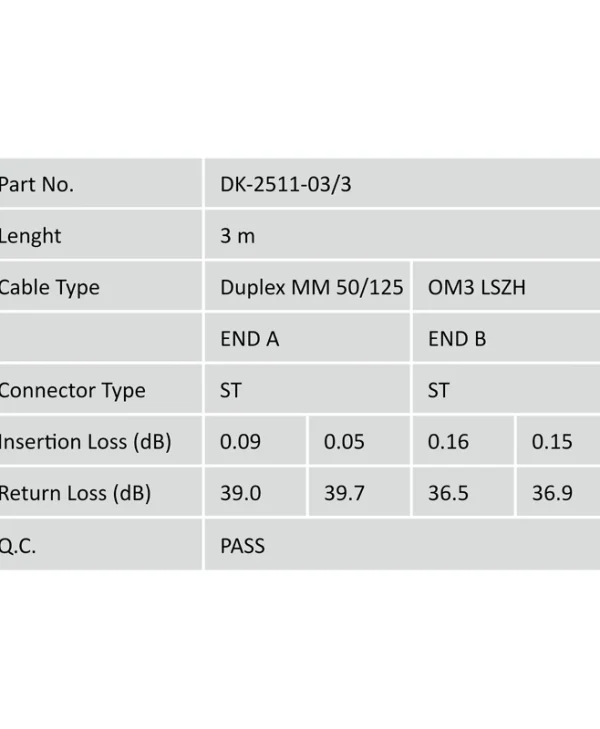 Digitus Optical Fibre Duplex ST–ST OM3 50/125 LSZH 3m DK-2511-03/3