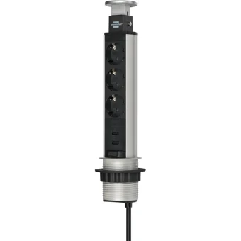 Brennenstuhl Tower Power Αναδυόμενο Πολύπριζο Γραφείου 3xSchuko 2xUSB-A 2m Ασημί 1396200013