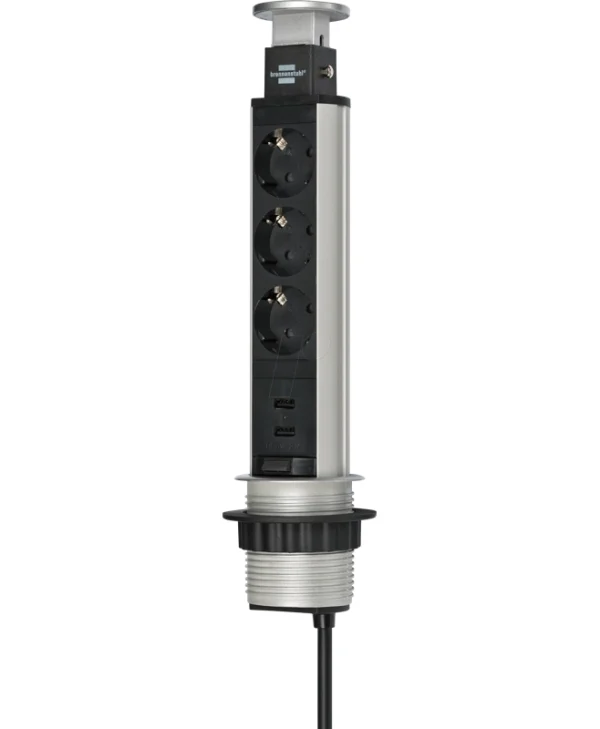 Brennenstuhl Tower Power Αναδυόμενο Πολύπριζο Γραφείου 3xSchuko 2xUSB-A 2m Ασημί 1396200013