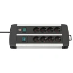 Brennenstuhl Premium-Alu-Line Duo Πολύπριζο 8 θέσεων με 2 διακόπτες, καλώδιο 3m, Μαύρο/Ασημί (H05VV-F 3G1.5, 1391000908)