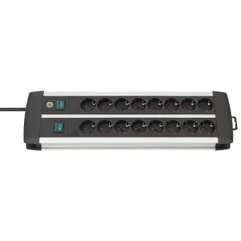 Brennenstuhl Premium-Alu-Line Duo Πολύπριζο 2x8Schuko  2xΔιακόπτες 3m ΜαύροΑσημί 1391000916