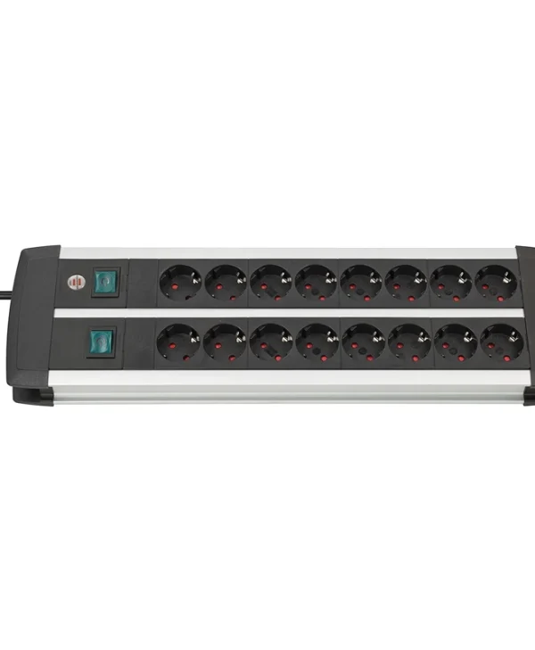Brennenstuhl Premium-Alu-Line Duo Πολύπριζο 2x8Schuko  2xΔιακόπτες 3m ΜαύροΑσημί 1391000916