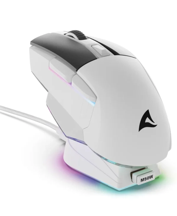 Sharkoon Skiller SGM50W RGB Wired and Wireless Gaming Mouse with Charging Station White 4044951040247