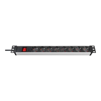 Brennenstuhl Premium Alu-Line Πολύπριζο Rack 19" 1U 8xSchuko  1xΔιακόπτη 16A 2m Μαύρο Ασημί 1390007018