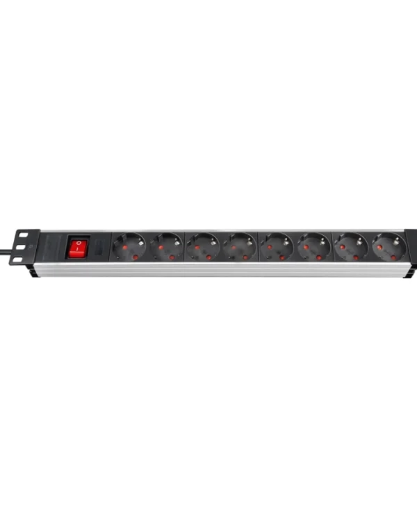 Brennenstuhl Premium Alu-Line Πολύπριζο Rack 19" 1U 8xSchuko  1xΔιακόπτη 16A 2m Μαύρο Ασημί 1390007018