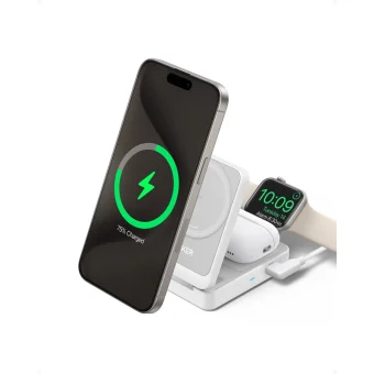 Anker MagGo 3in1 Wireless Charging Base Qi2 15W for iPhone/Apple Watch/AirPods White B2557321