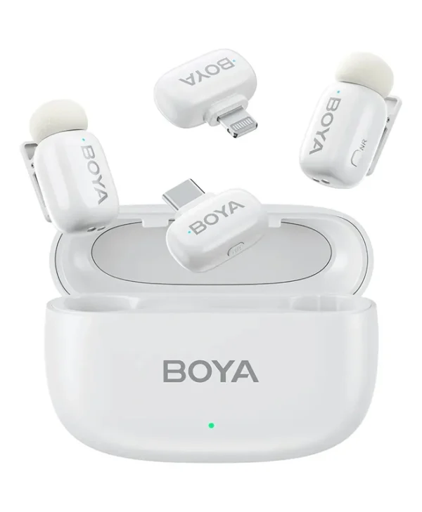 Boya 2xMini Wireless Mic 2.4GHz For iPhone (Lightning) & Android/Type‑C with Charging Base White BOYA mini-13