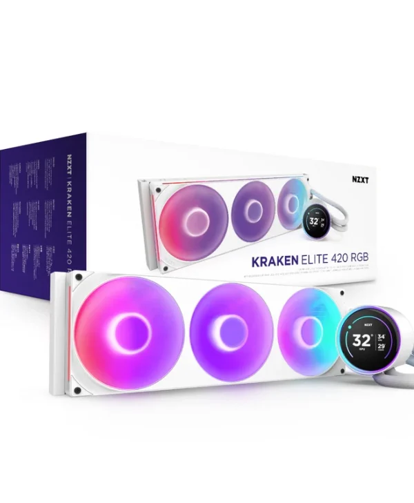 NZXT Kraken Elite 420 RGB (2024) Cpu Liquid Cooling System 1851/​1700, 1150/​1151/​1155/​1156/​1200/AM4/AM5 White RL-KR42E-W2