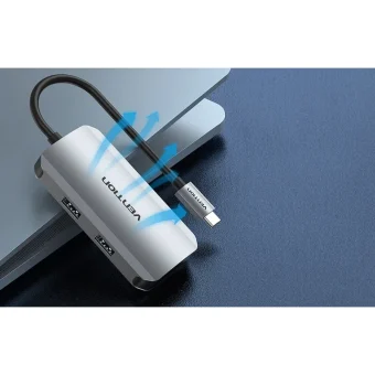 Vention USB Hub USB-C To 4x USB 3.0 PD 100W Grey Aluminium TNBHB