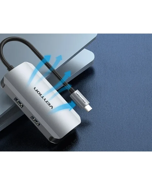 Vention USB Hub USB-C To 4x USB 3.0 PD 100W Grey Aluminium TNBHB