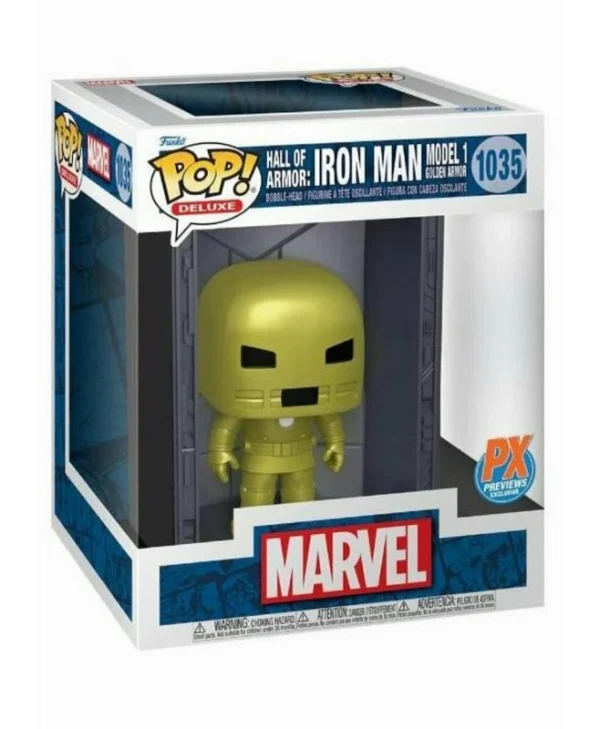 Funko Pop! Deluxe: Marvel Hall of Armor – Iron Man Model 1 Golden Armor (Metallic) Bobble-Head #1035 PX Previews Exclusive