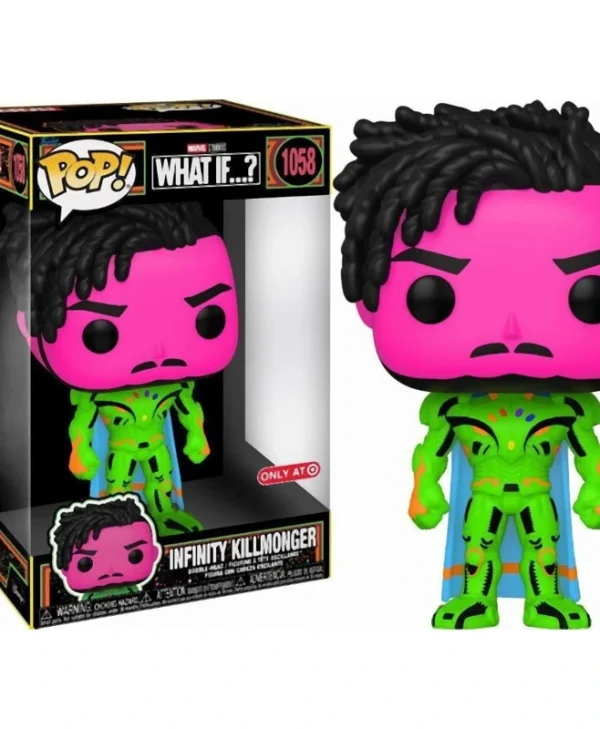 Funko POP! Jumbo: Marvel: What If...? – Infinity Killmonger (Blacklight) Bobble-Head 10" #1058 Special Edition