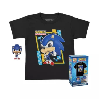 Funko Pocket Pop! & Tee: Games: Sonic the Hedgehog – Sonic (Flocked, Child T‑Shirt M) 889698703901