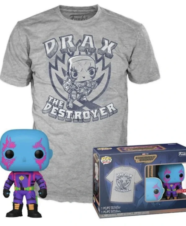 Funko Pop! & Tee (Adult): Marvel Guardians of the Galaxy – Drax (Blacklight, L) #1243 Special Edition