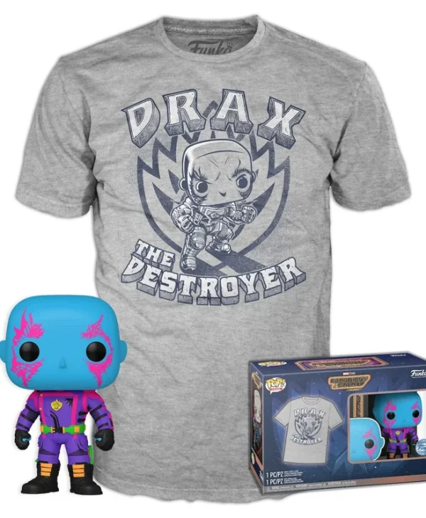 Funko Pop! & Tee: Marvel Guardians of the Galaxy Volume 3 – Drax (Blacklight) #1243 Special Edition (XL)