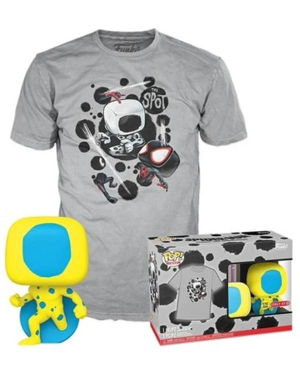 Funko Pop! & Tee (Adult): Marvel: Spider-Man Across the Spider-Verse – The Spot (Blacklight) (Special Edition) (Glows in the Dark) Bobble-Head – T-Shirt (S) 889698789035