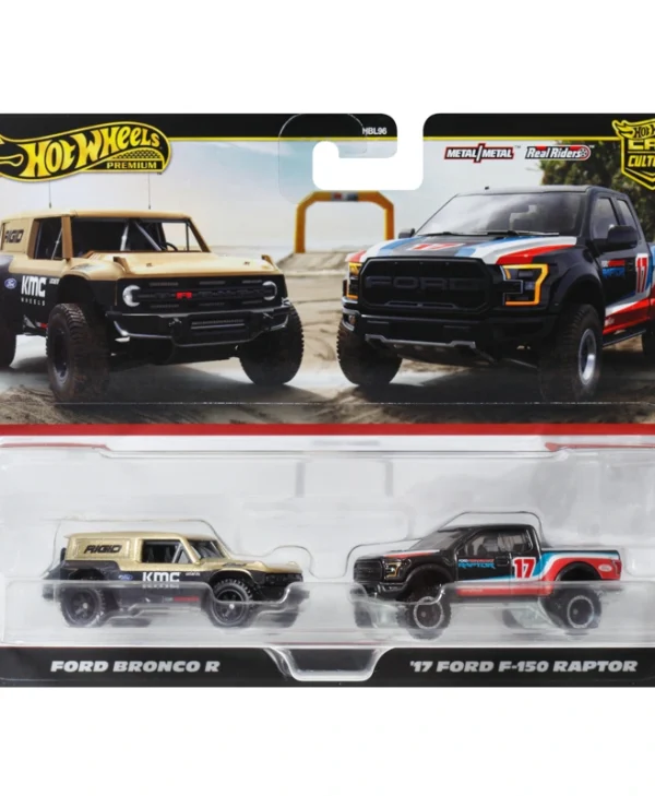 Hot Wheels Premium Car Culture 2-Pack: Ford Bronco R & '17 Ford F-150 Raptor HRR77