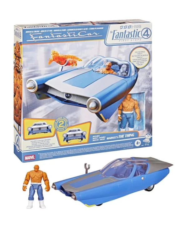 Hasbro - Epic World of Action: Marvel The Fantastic Four: First Steps - Hover & Cruise Fantasticar & The Thing 4-Inch Figure & Vehicle G0983