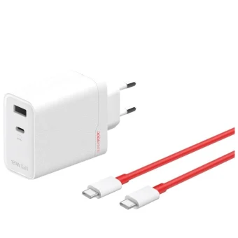 OnePlus 120W SuperVooc Διπλός Φορτιστής (USB‑C + USB‑A) με Καλώδιο — Λευκό