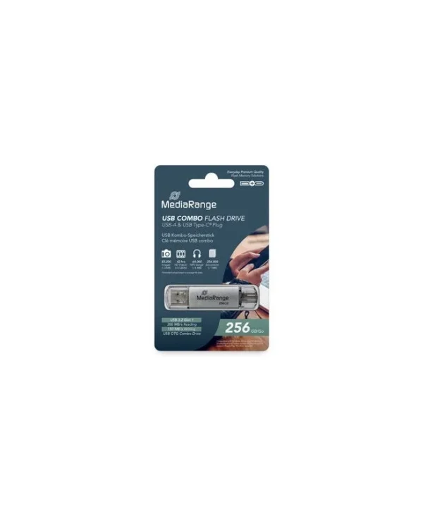 MediaRange USB Stick 256GB USB 3.2 Gen 1 Dual USB‑A/USB‑C Ασημί MR939-1