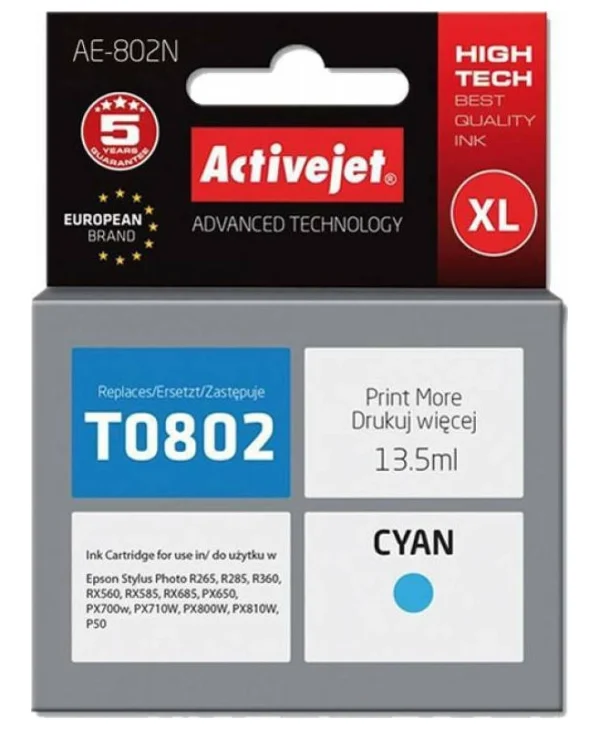 Active Jet Συμβατό Μελάνι Εκτυπωτή InkJet Epson T0802 13.5ml Κυανό 1τμχ AE-802N