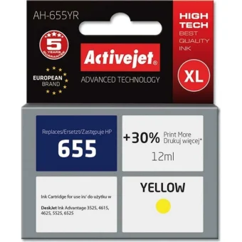 Active Jet Συμβατό Μελάνι Εκτυπωτή InkJet HP 655 CZ112AE 600 Σελίδων 12ml Κίτρινο 1τμχ AH-655YR
