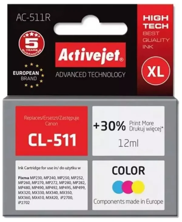 Active Jet Συμβατό Μελάνι Εκτυπωτή InkJet Canon CL-511 12ml Πολλαπλό (Color) 1τμχ AC-511R