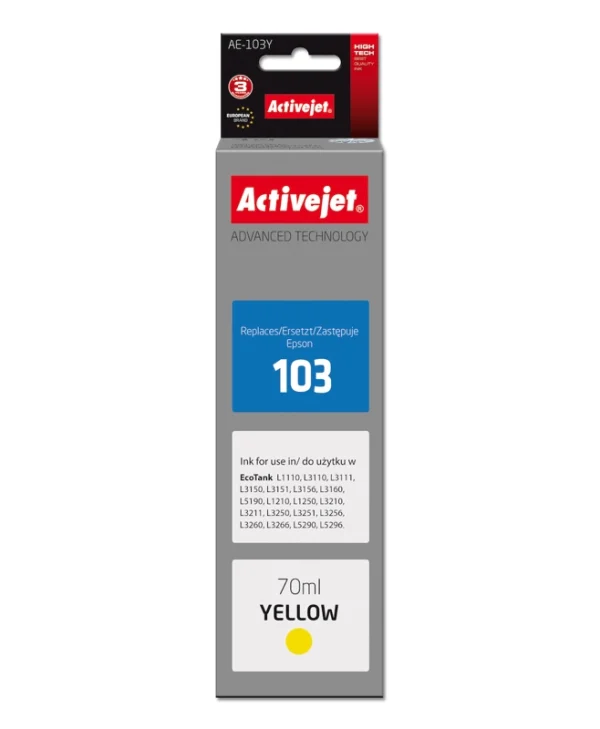Active Jet Συμβατό Μελάνι Εκτυπωτή InkJet Epson 103 C13T00S44A 70ml Κίτρινο 1τμχ AE-103Y