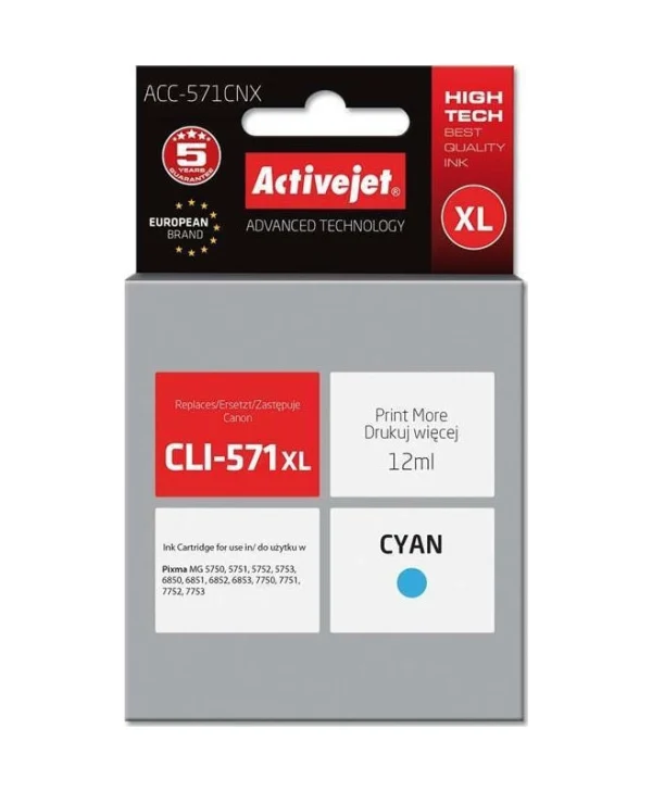 Active Jet Συμβατό Μελάνι Εκτυπωτή InkJet Canon CLI-571XL 12ml Κυανό ACC-571CNX