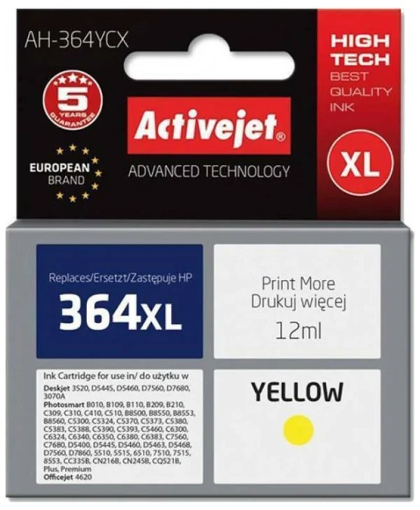 Active Jet Συμβατό Μελάνι Εκτυπωτή InkJet HP 364XL CB325EE 12ml Κίτρινο 1τμχ AH-364YCX