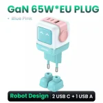Ugreen Φορτιστής Χωρίς Καλώδιο GaN με Θύρα USB-A και 2 Θύρες USB-C 65W Power Delivery / Quick Charge 4.0 Pink Blue (Robot) 35855 - Image 2
