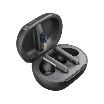Poly Voyager Free 60+ UC M + BT700 USB-C Adapter + Touchscreen Charge Case In-ear Bluetooth Handsfree Ακουστικά με Θήκη Φόρτισης Carbon Black 7Y8H0AA
