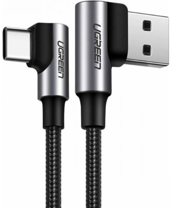 Ugreen US176 Angle (90°) / Braided USB 2.0 Cable USB-C male - USB-A 18W Γκρι 1m (20856)