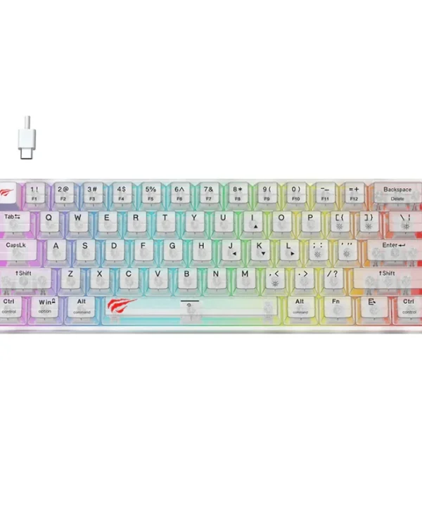 Havit KB877L Gaming Μηχανικό Πληκτρολόγιο 60% με Custom διακόπτες και RGB φωτισμό (Αγγλικό US) Λευκό