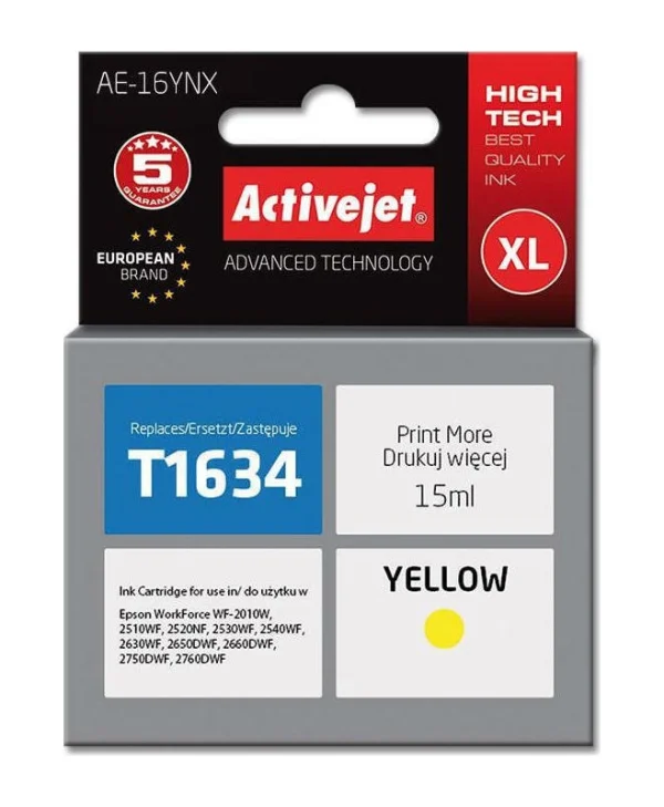 Active Jet Συμβατό Μελάνι Εκτυπωτή InkJet Epson T1634 15ml Κίτρινο 1τμχ AE-16YNX