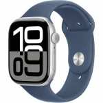 Apple Watch Series 10 Aluminium 46mm Αδιάβροχο με Παλμογράφο (Silver με Denim Sport Band (M/L)) MWWM3QF/A