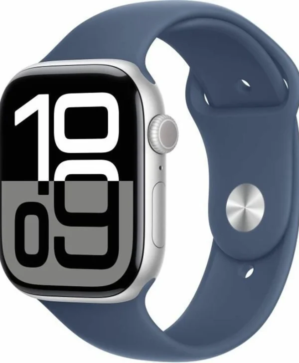 Apple Watch Series 10 Aluminium 46mm Αδιάβροχο με Παλμογράφο (Silver με Denim Sport Band (M/L)) MWWM3QF/A