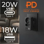 Maclean Energy Πολύπριζο Γαλλικό SHUKO 2 Θέσεων με 2 USB-A και 2 USB-C Χωρίς Καλώδιο MCE249 F/B
