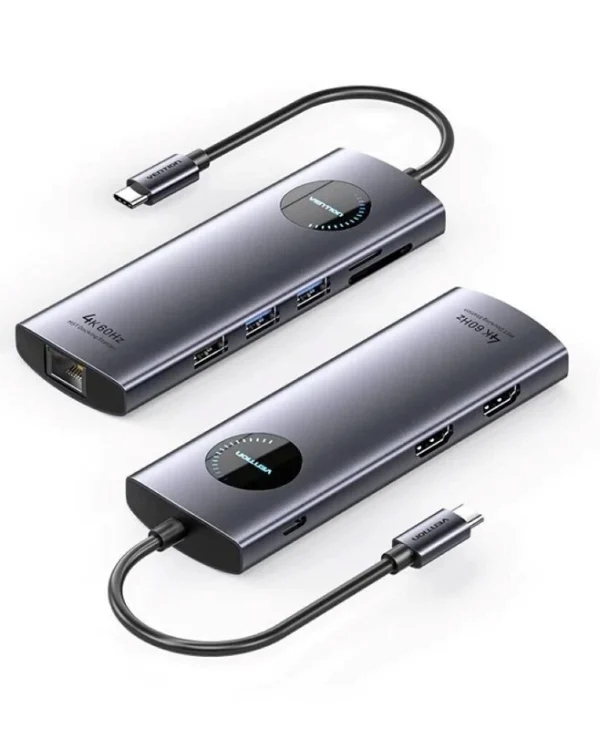 Vention 9-in-1 USB-C Docking Station με HDMI 4K PD Ethernet και σύνδεση 2 Οθονών Γκρι TQVHB