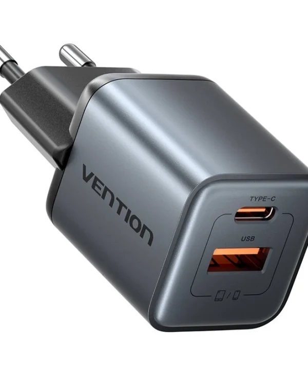 Vention Φορτιστής Χωρίς Καλώδιο GaN με Θύρα USB-A και Θύρα USB-C 30W Μαύρος FEWH0-EU