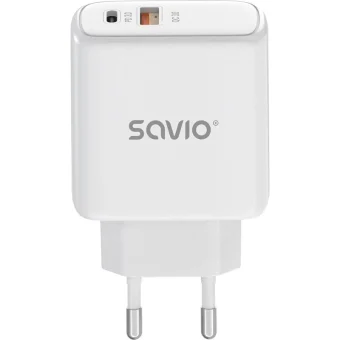 Savio Φορτιστής Χωρίς Καλώδιο με Θύρα USB-A και Θύρα USB-C 20W Power Delivery Λευκός (LA-12)
